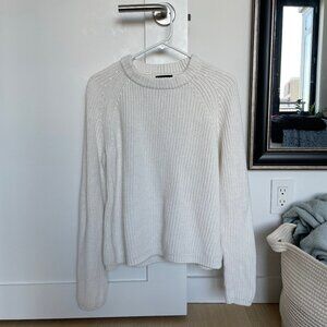 Quince White Cotton Fisherman Crew Sweater, Size M